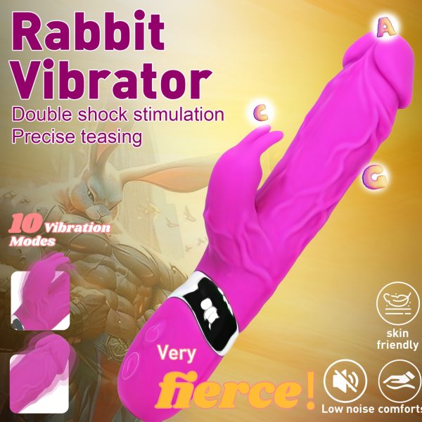 10 Vibration Modes with G Spot Clitoral Dual Massage Rabbit Shaped Vibrator, – Rose Red-1